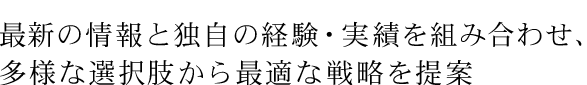 最新の情報と独自の経験・実績を組み合わせ、多様な選択肢から最適な戦略を提案